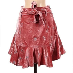 Never A Wallflower Hippie Velvet Prairie Belted Floral Embroidered Skirt XS NWT